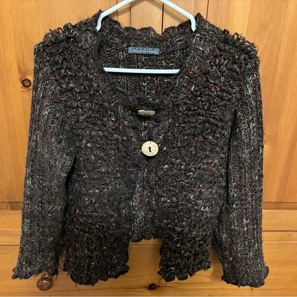 Brown cardigan, 2 big buttons, made in France, 4.5 % kid mohair - Picture 3 of 4